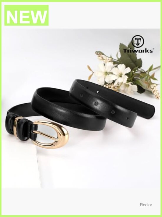 Faux Leather Skinny Belt with Gold Buckle for Jeans & Pants main image 4